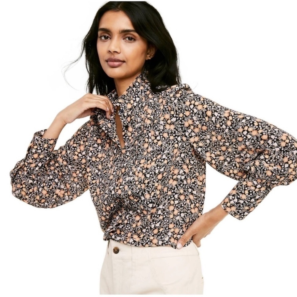Nili Lotan x Target womens size Small high neck long sleeve floral blouse top